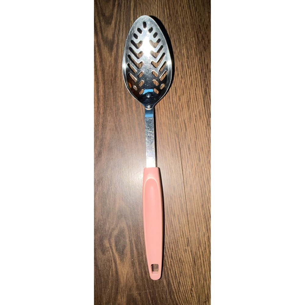 Montgomery Ward Slotted Spoon Pink Stainless Steel Vintage Kitchen Tool 12"